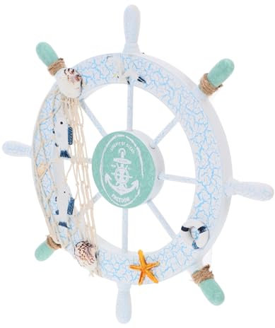 Veemoon Fischernetz Muschel Wanddekoration Nautisches Strandrad Holzschiff Steuerrad Für Zuhause