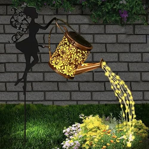 Neioaas Watering Can Lights, Solar LED Lantern Outdoor Fairy Light Hanging Waterproof,Decorative Retro Metal Solar Shower Lights for Garden Table Patio Yard Pathway Walkway(with Bracket) (Fairy)