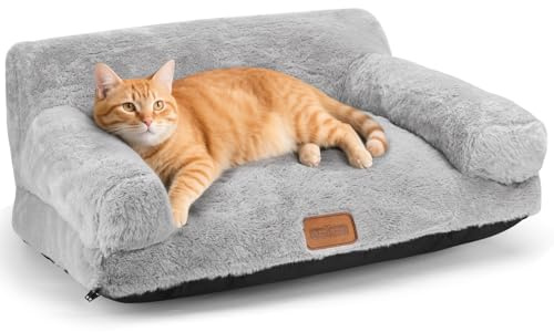 Nobleza Katzensofa Katzenbett Flauschig 60x45x30cm, Plüsch Hundebett Kleine Hunde, Weich Katzenbett Waschbar, Katzencouch mit Rutschfester Unterseite, Grau