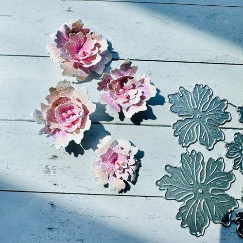 arriettycraft Metall-Stanzformen mit Pfingstrosen, 3D-Pfingstrosen, für Kartenherstellung, mehrlagige Blumen-Stanzformen, Schablonen für DIY, Scrapbooking, Album, dekorative Prägepapier-Stanzformen