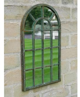 42cm Round Arched Window Style Indoor Outdoor Mirror Garden Grey Shabby Chic Style Metal with Glass