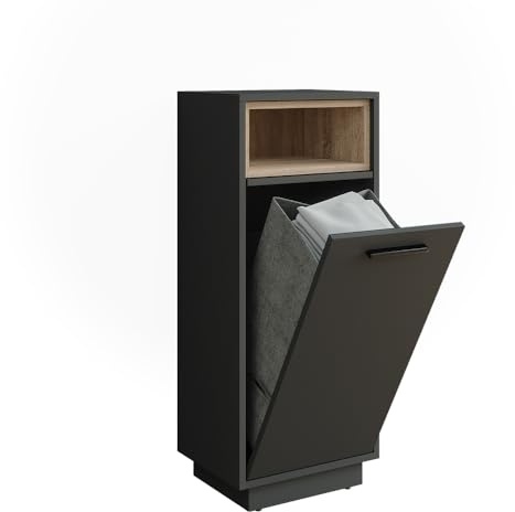 Vicco Wäscheschrank Beatrice, Anthrazit/Sonoma, 38 x 93 cm | mit herausnehmbarer Innentasche, mit integriertem Wäschekorb zur Aufbewahrung von Schmutzwäsche