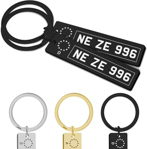 Rainsar Personalisierter Kennzeichen-Schlüsselanhänge - Wahlweise mit Geschenkbox - Personalisierte Mini KFZ Autokennzeichen Nummernschild Gravur Text Logo, Geschenk für Männer Valentinstag Vatertag