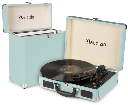Audizio RP114BL Platine Vinyle Rétro Haut-Parleurs Intégrés 3 Vitesses + Audizio RC32 Valise Bleue, Design Assorti, Déco Vintage ou Collection de Disques