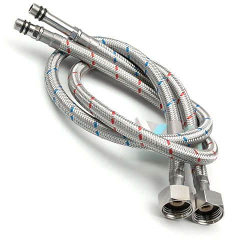 Pair M10 (10mm) x 1/2 x 600mm (60cm) Flexible Tap Connector Basin/Kitchen Mono Mixer Tap Flexi Braided Hose Pipe
