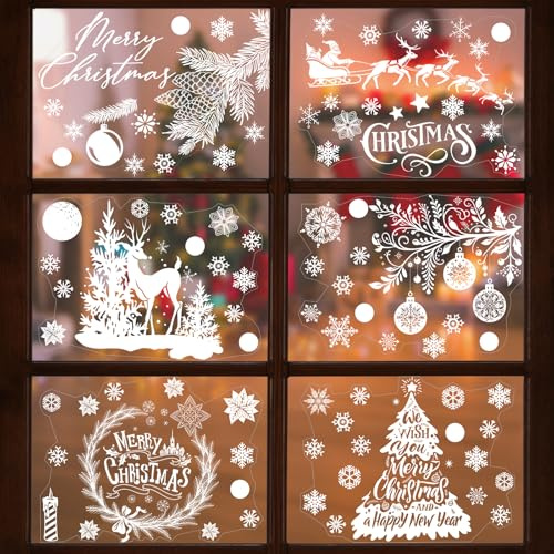 Hanari 158 Pezzi di Adesivi Vetro natale,Fluorescente Adesivi per Finestre Natalizie，Decorazione Natalizia per Porta Finestre,Decorativi DIY Riutilizzabile Statico Adesivi