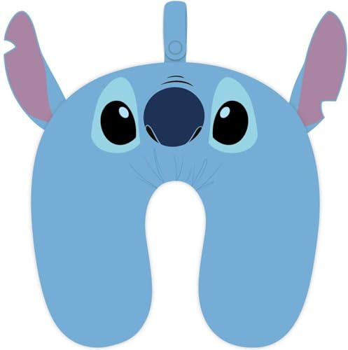 Coussin de Voyage pour Enfant Stitch avec Oreilles 3D, Design Ergonomique en Forme de U et poignée de Maintien | Oreiller Doux et Confortable pour Voiture, Avion ou Sieste à la Maison, idéal pour Les