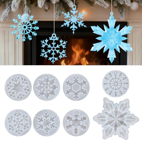 Schneeflocke Silikonformen Weihnachten, Gießformen silikon Anhänger, Epoxidharz Formen Weihnachtsdekoration, 3D Weihnachten Formen Mold, gips gießformen für Schmuck Schlüsselanhänger Ornament Geschenk