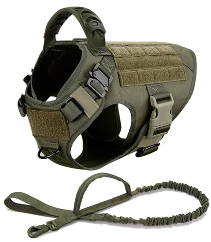 Großes Hundegeschirr und Leine, Set für Deutscher Schäferhund, Trainingsweste, Halsband für mittelgroße Hunde (Grün, XL)