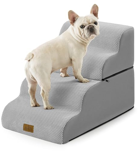 COZY KISS Breiter Hundetreppe für Kleine Hunde 50 cm, Hunderampe für Sofa, Hundetreppe Bett,Katzentreppe für Alte Hund & Katze,Haustiertreppe,Leicht, Stabil, 4 Stufen (Grau, 40x72x50cm, 4)