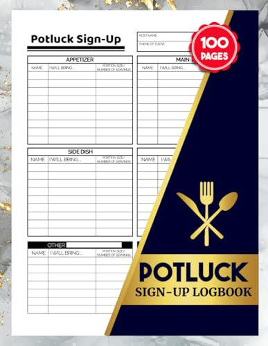 Potluck Sign Up Logbook: Food Contribution Notebook to Track Dishes, Guests, and Special Notes For All Occasion | 100 Pages