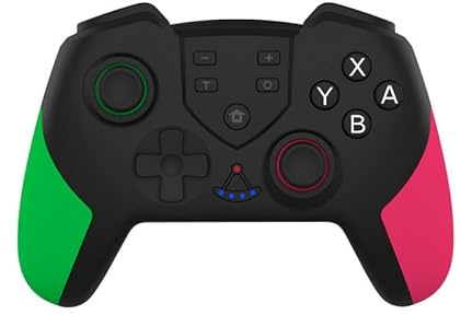 Oji Nova Manette pour Switch, Sans Fil pour Switch/Switch 2/Switch Lite/Switch OLED, Manette Pro avec ONE KEY WAKE UP, Turbo, Vibration Réglable, 6 Axes + 2 Boutons Arrière (Vert/Rose)