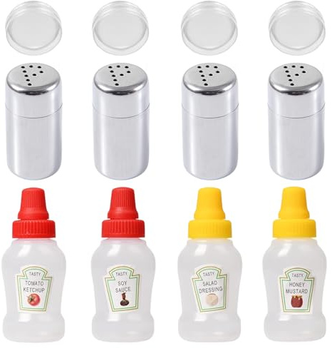 4 Stück Mini Salzstreuer, 4 Quetschflasche, Edelstahl Mini Gewürzstreuer mit Abdeckung, Leckagen vermeiden und unterwegs, für unterwegs, Camping, Lunchboxen und Grills im Freien