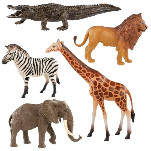 Idena 40388 - Set di Figure da Gioco, 5 Animali da Zoo in plastica, ciascuno Alto Circa 10 cm, Figure di Animali per Bambini dai 3 Anni in su