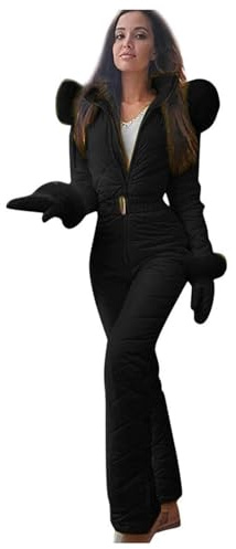 Womens Ski Suit Ski Jacket Womens Long Snow Suit with Hood Waterproof Windproof Snowsuit Winter Warm All in One Suits Outdoor Sports Jackets Outdoor Skiing Snowboarding Coat Jumpsuit