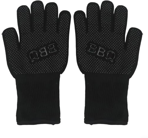 Desiumite Grillhandschuhe, hitzebeständig 500 °C, Silikon, rutschfester Griff zum Grillen und Backen, 32 cm lang mit verstärkten Nähten, langanhaltender doppellagiger Schutz für den Außenbereich
