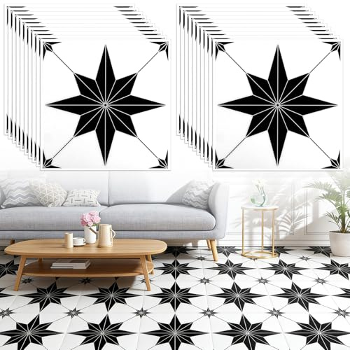 DAJAVE 20 Stück Fliesenaufkleber Klebefliesen 30X30cm Vinyl-Bodenbelag, PVC Bodenbelag, Vinyl-Boden DIY für Küche, Badezimmer, Boden, Wand (Schwarz-weißes Muster)