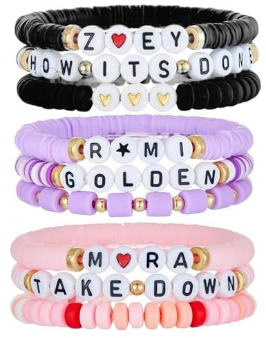 MLPKOI 9 stycken inspirerade armband, vänskapsarmband, bokstäver pärlarmband, stapelbara stretcharmband, temafestsmycken, Kpop, tillbehör för fans