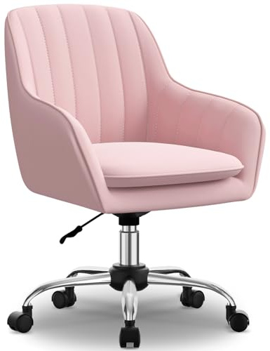 Carroltt Schreibtischstuhl,Bürostuhl mit gepolstertem Samtstoff,Schminktisch Stuhl,höhenverstellbar Drehstuhl,Homeoffice Stuhl bis 150 kg belastbar,für Arbeitszimmer, Schlafzimmer, Büro,Rosa