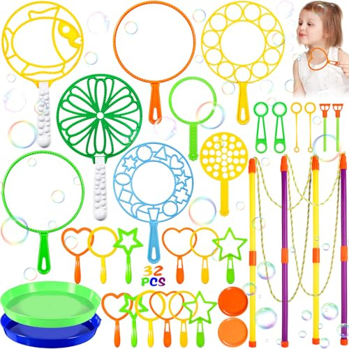 CYJJYZ 32Pcs Kit Bolle Di Sapone Giganti, Bolle di Sapone Bacchetta, Bacchetta a Bolle Impostato, Bacchetta A Bolle Bambini per Attività Estive All'aperto, Compleanni,Matrimonio