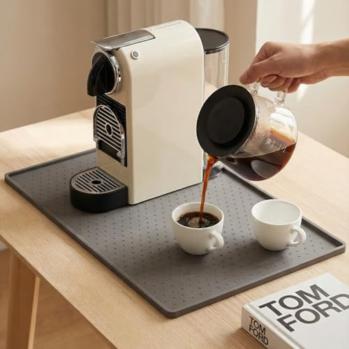 Kaffematta vattentät silikon barmatta för espressomaskin och kaffebryggare läckagesäker disktorkmattor för köksbänk, 28 x 38 cm, grå
