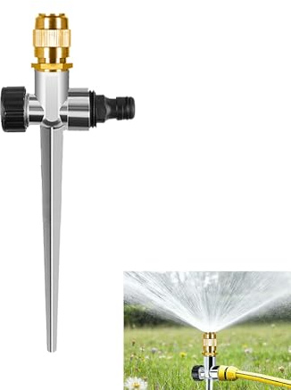 TUKEVA Metall gräsmatta sprinklers för gård automatisk trädgårdsprinkler, 360 graders ytskydd, metall gräsmatta sprinkler för trädgård, blommor, gård, grönsaksträdgård (silver)