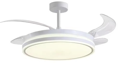 Ventilador de Techo con Luz LED y 4 Aspas Retráctiles, Mando a Distancia, Silencioso, 6 Velocidades, Temporizador, Lámpara Ventilador Moderna para Dormitorio y Salón, app