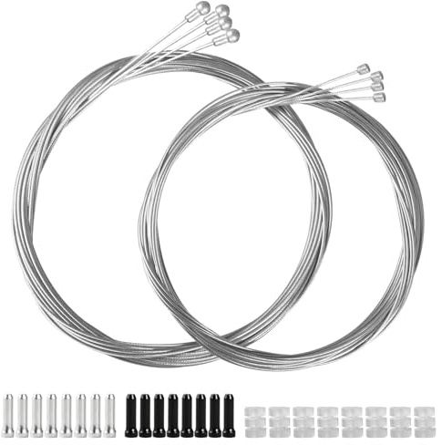 Kit Cable Freno Carretera de Bicicleta para Shimano SRAM | Kit Completo Cable Cambio Bicicletas con 16 Terminales + 8 Clips Aislantes, Kit de Repuesto Universal para MTB y Carretera