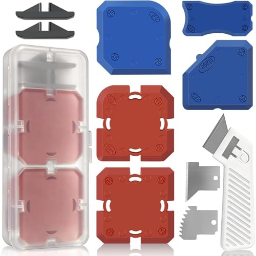 11Pcs Silicone Sealant Caulking Tool Kit, Professional Reusable Profiling & Sealant Finishing Tools with Caulk Remover & Guides and Storage Box for Kitchen Bathroom Tile Floor Window Sink Toilet Joint