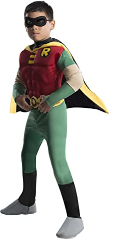 Rubie's Official DC Comic Teen Titan Robin Muscle Chest Child Costume, Superhero Fancy Dress