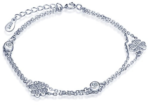 Unendlich U Vierblättriges Kleeblatt Damen Charm-Armband 925 Sterling Silber Zirkonia Armkette Strangarmband Verstellbar Armkettchen Armreif, Silber