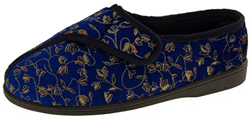 Footwear Studio Womens Othopaedic Slippers Touch Fastening Diabetic Slippers for Swollen Feet Navy Blue 5 UK