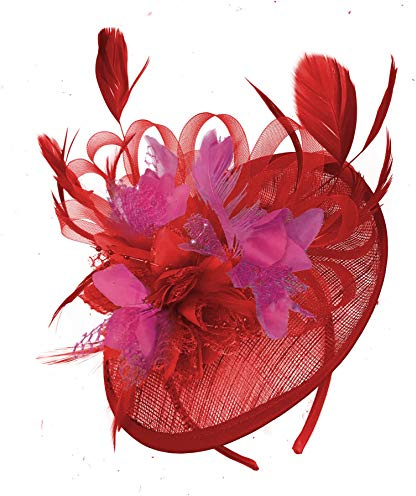 Caprilite Red Mix Colour Sinamay Disc Saucer Fascinator Hat for Women Weddings Headband