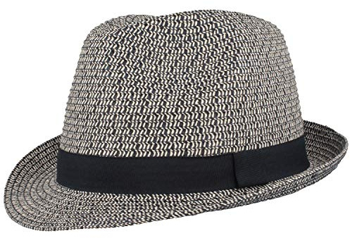 Breiter Chapeau de Paille Trilby Chapeau de Soleil d'été - avec Ruban Gros Grain - 100% Papier - Pliable Léger Souple Doux pour la Peau et Confortable - Bleu - L