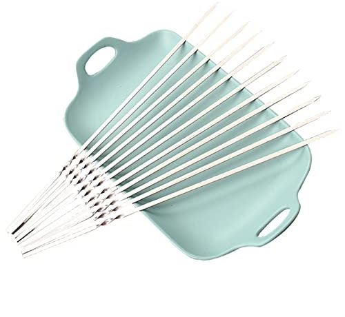 HMTE 10 Stück Wiederverwendbare Flache Edelstahl-Spieße Grill-Nadel-Stick Camping-Werkzeug Kochutensilien for Küchenzubehör liefert Zuhause (Color : Sliver) (Sliver)