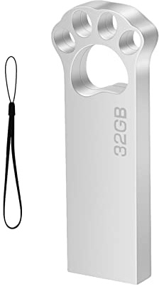 USB Stick 32GB Lustig Speicherstick 32 GB Slim USB 2.0 Flash Drive Wasserfest Pen Drive 32GB mit Schlüsselanhänger für Schule Büro Auto PC Laptop (Silber)