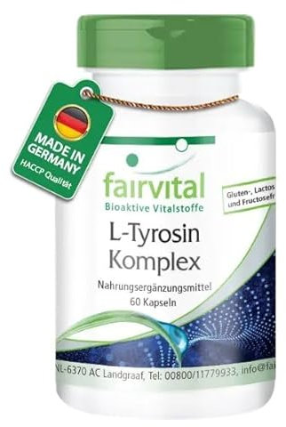 Fairvital | L-Tyrosin Komplex - 60 Kapseln - 13 Vitalstoffe pro Kapsel - mit Curcumin, Taurin, B-Vitaminen und Mineralstoffen - Made in Germany