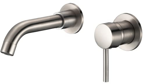 VALAZ - Grifo lavabo empotrado redondo monomando acero cepillado caño 15 cm serie Guadiana