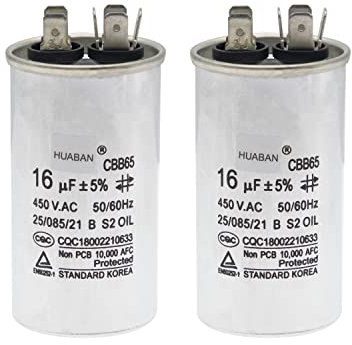 HUABAN 2 Piezas 16 uF Condensador de arranque CBB65 450V 50/60Hz Carcasa de aluminio para aire acondicionado