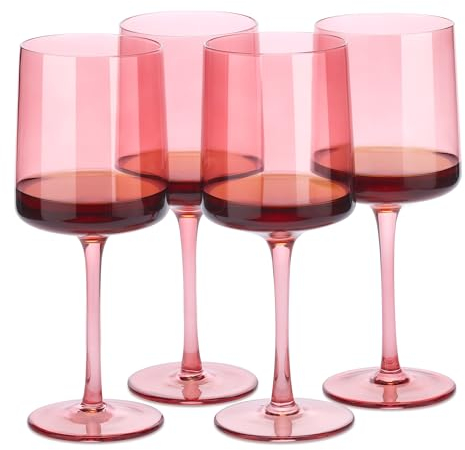 Navaris Bicchieri Vino Set da 4 - Calici Vino Rosso Bianco - Calice Quadrato con Fondo Piatto - Bicchieri Vetro Rosa per Acqua Aperitivo Birra Dolce