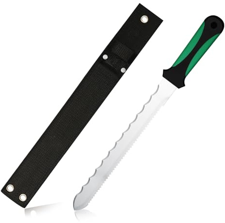 RONGTER 11IN Double Sided Insulation Cutter Insulation Knife with Sheath Stainless Steel Blade for Cutting Mineral Wool Insulation, Turf and Gardening Knife Used for Lawn Restoration