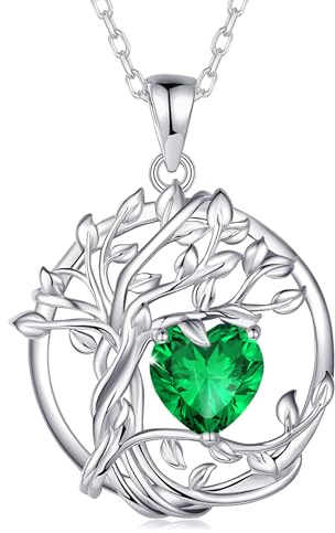 FANCIME Lebensbaum Birthstone Kette für Damen 925 Sterling Silber Baum des Lebens Birthstone Anhänger Halskette Schmuck Geschenke für Frauen Mädchen, Kettenlänge: 40+5 cm