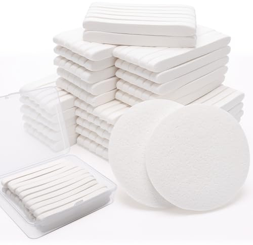 240+1 Pack White Compressed Facial Sponges, Luxiv Round Compress Face Cleaning Sponge for Estheticians Face Sponge Soft Compressed Makeup Sponges with Travel case (3.1, Count, 240)