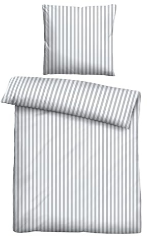 Traumhaft schlafen - Castell - Markenbettwäsche Bettwäsche Jersey 0070731 LÄNGSSTREIFEN 1x 135x200 cm + 1x 80x80 cm, grau