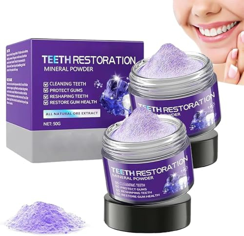 Polvo mineral de restauración de dientes, polvo mineral orgánico para restauración de dientes, polvo mineral de restauración dental, eficaz para fortalecer dientes y encías (one size, 2pcs)