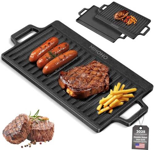 Griglia/piastra in ghisa, 45 cm x 22 cm, piastra superiore antiaderente per barbecue a gas, piastra a carbone per esterni/campeggio (45 cm)