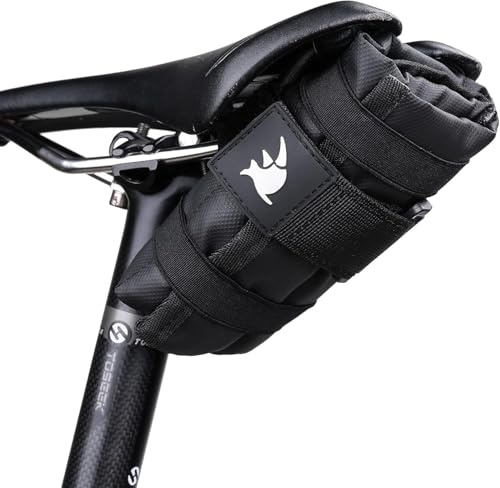 Faltbare Fahrrad-Werkzeugtasche mit elastischen Bändern – Werkzeugbeutel für Oberrohr, Rahmendreieck oder Sattel – Wasserdichte Aufbewahrungstasche mit Netzfächern & vielseitiger Befestigung (Schwarz)