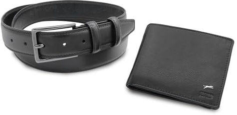 JAGUAR Regalo Uomo Cofanetto Portafoglio Uomo in Pelle Nera e Cinta in Pelle Firmati, Idea Regalo Originale Compleanno con Elegante Cofanetto in Legno con Marchio, Cintura da 125cm