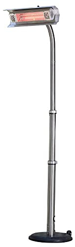 Fire Sense 02117 Telescoping Offset Pole Mounted Infrared Patio Heater With Wheels 1500 Watt Indoor Outdoor Powder Coated Steel Tip over Protection System Cover Included - Stainless Steel