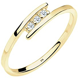 Elli DIAMONDS Anillo Mujeres Trío de Compromiso con Diamantes (0,04 ct.) en Oro Amarillo 375